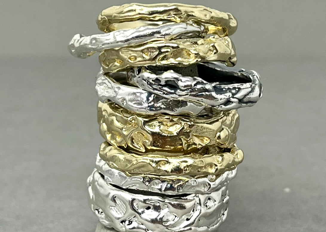 Wide Molten Wedding Ring / Silver or Gold