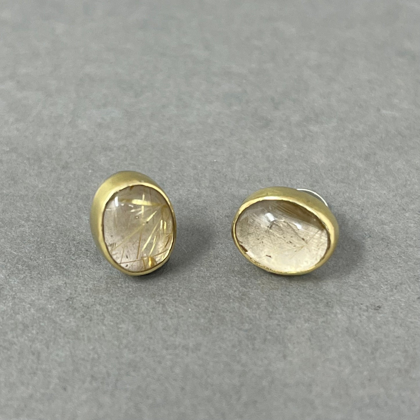 Silver and Gold Rutilated quartz Oval Earrings