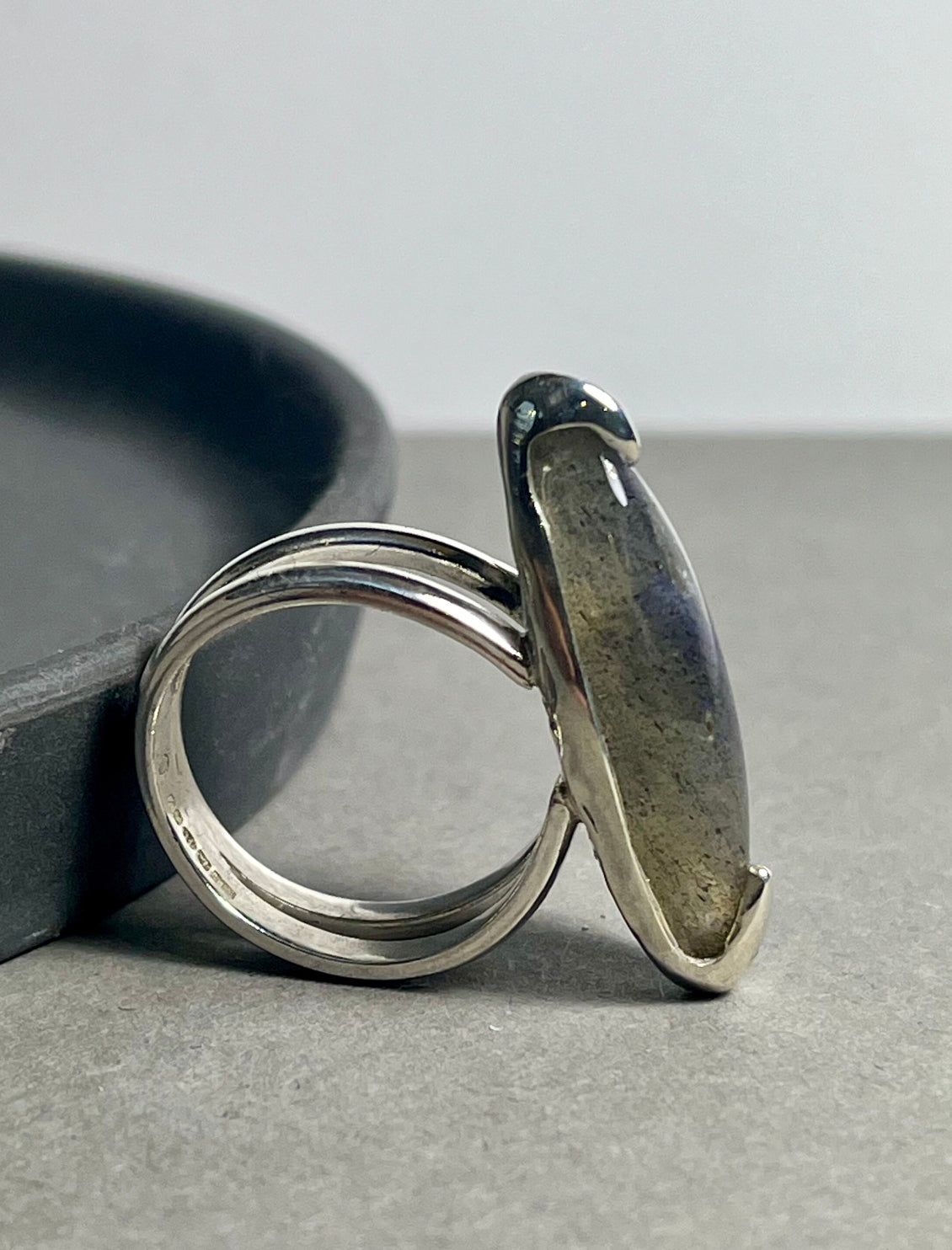 Large Marquise Silver Labradorite Ring
