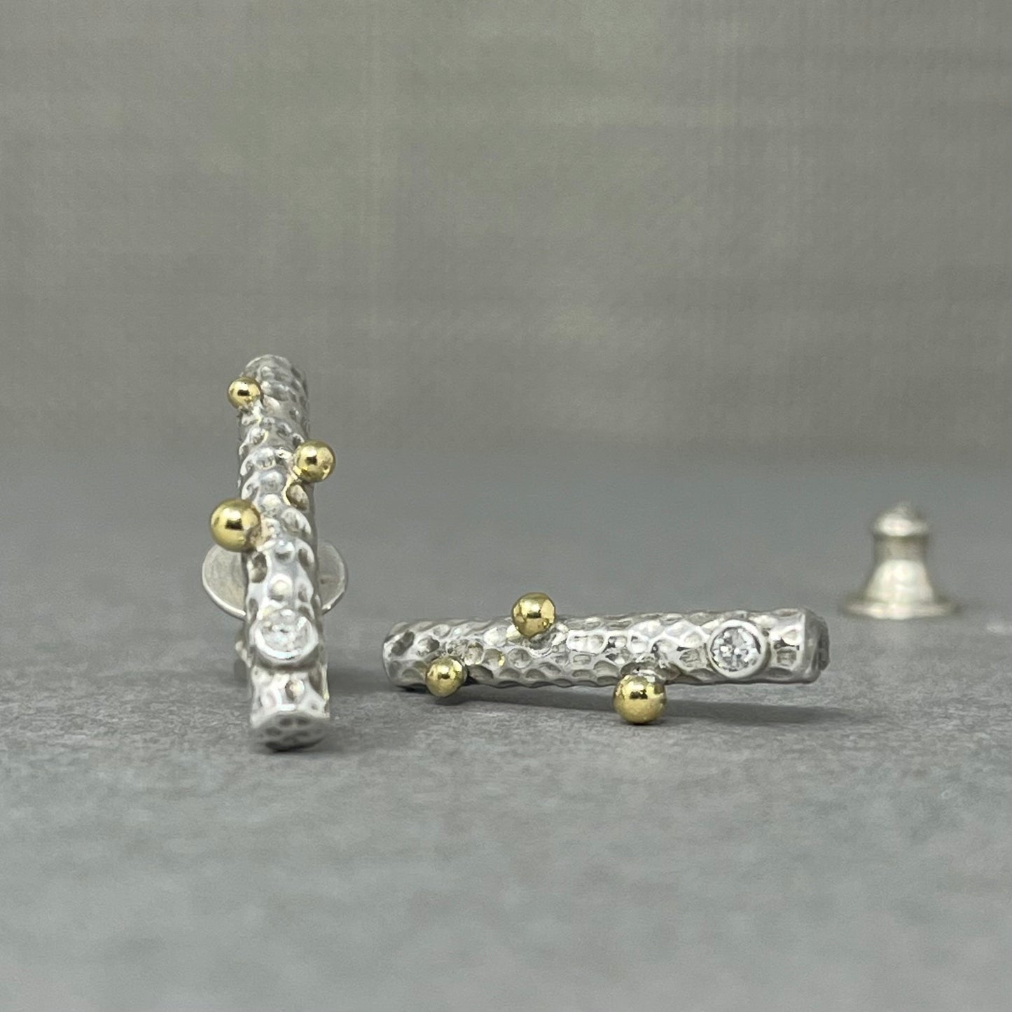 Silver, Gold and Diamond Twig Earrings