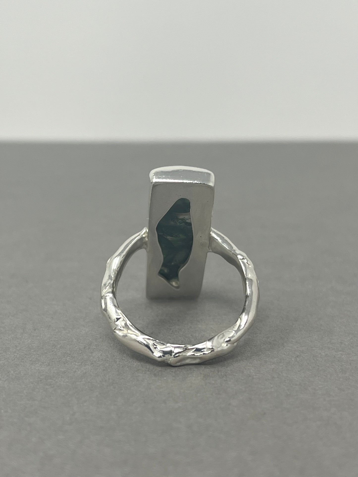 Silver Moss Agate Statement Ring