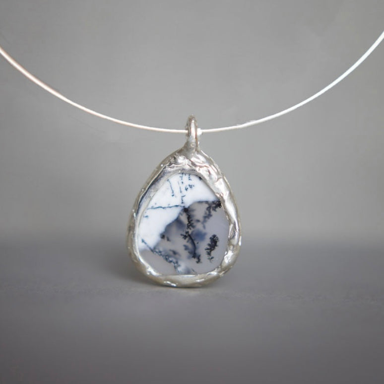 Winterscape Dendritic agate statement necklace