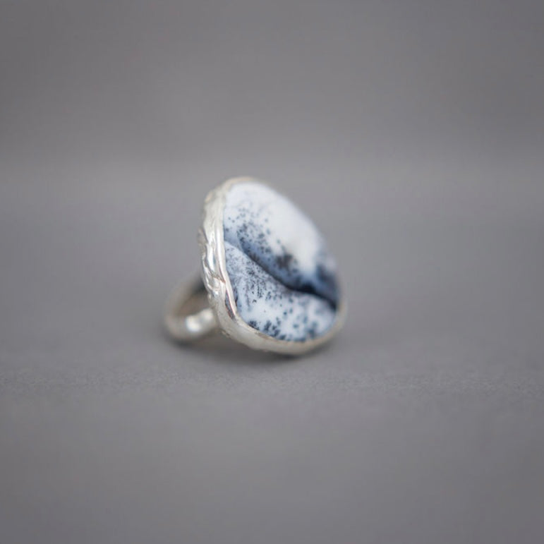 Winterscape Dendritic Agate Silver Ring