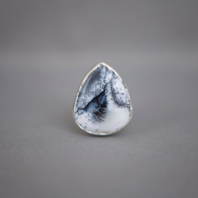 Winterscape Dendritic Agate Silver Ring