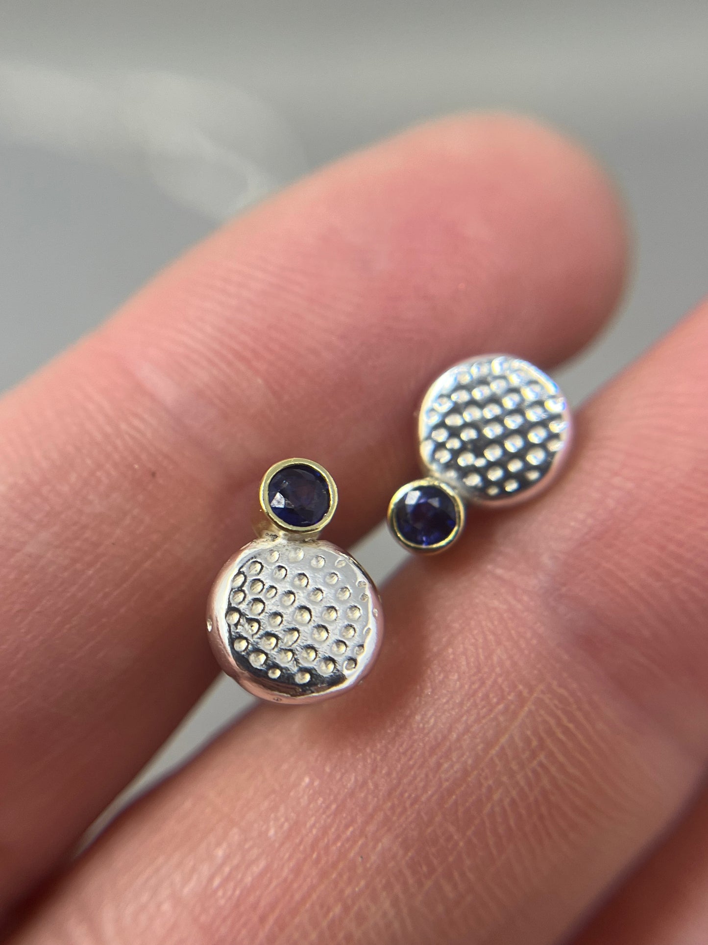 Silver and 18ct Gold Sapphire Studs