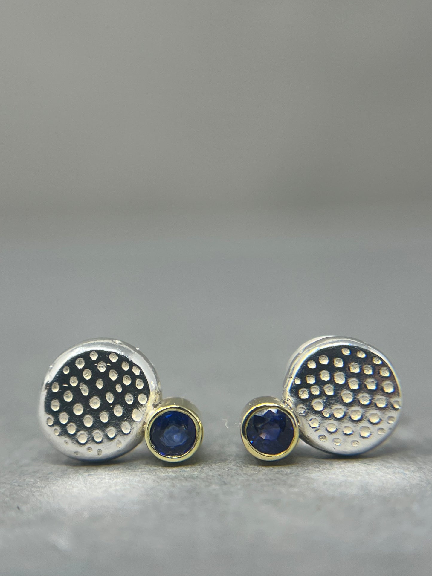 Silver and 18ct Gold Sapphire Studs