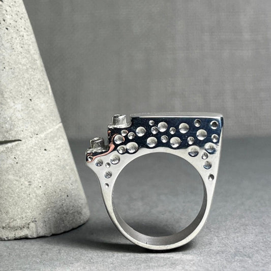 Chunky Silver and Diamond Step Ring