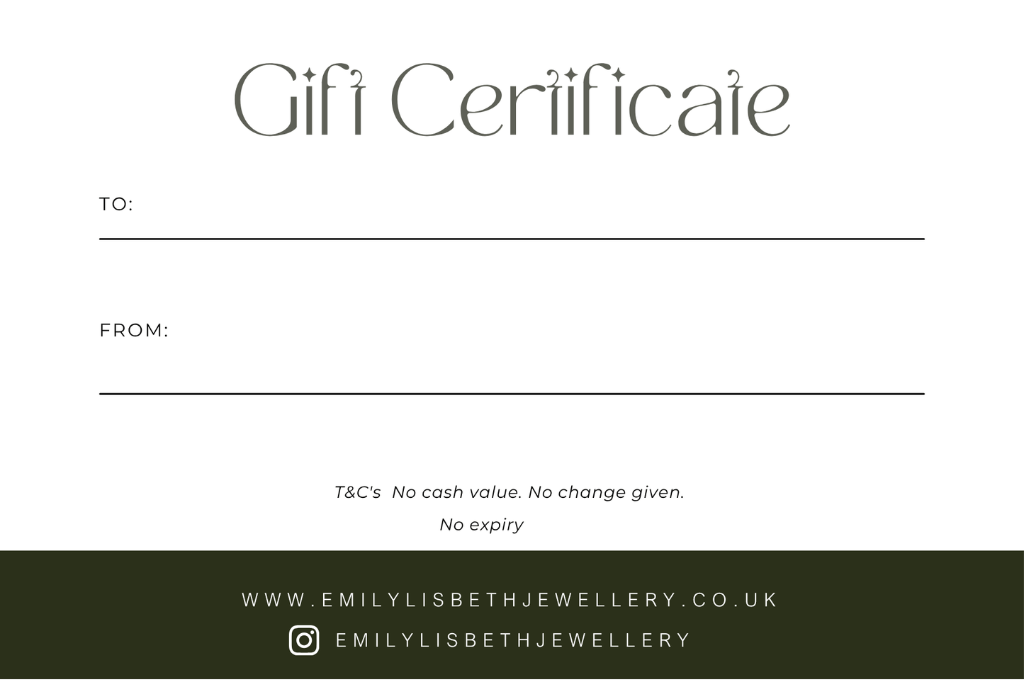 Jewellery Gift Certificate - Emily Lisbeth Jewellery