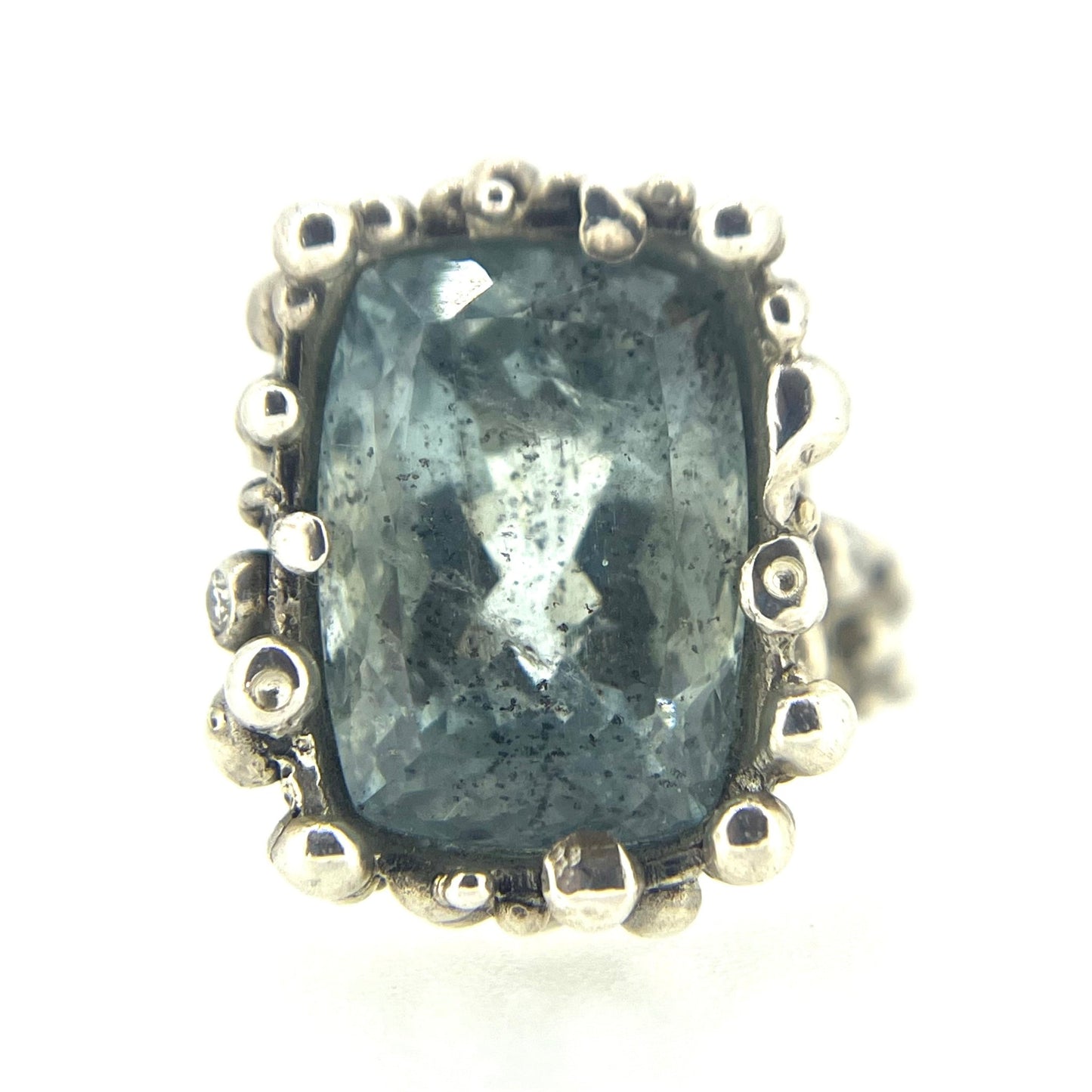 Large Bubbly Aquamarine and Diamond Cocktail Ring - Emily Lisbeth Jewellery