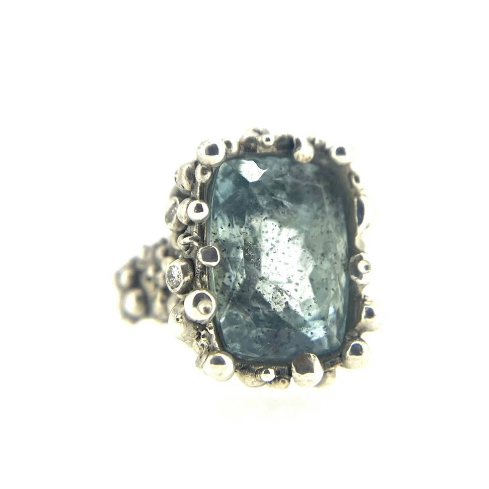 Large Bubbly Aquamarine and Diamond Cocktail Ring - Emily Lisbeth Jewellery