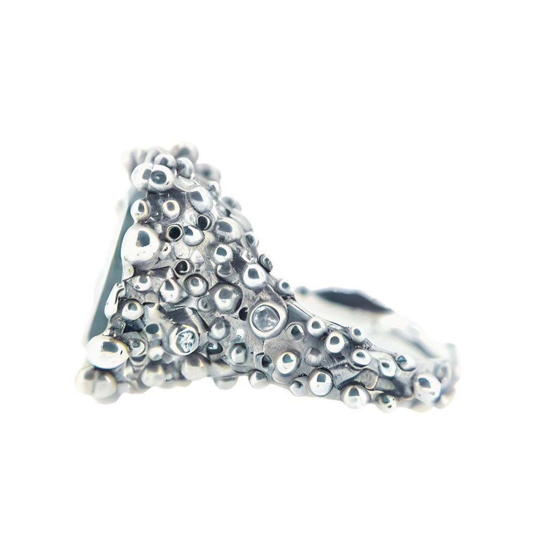 Large Bubbly Aquamarine and Diamond Cocktail Ring - Emily Lisbeth Jewellery