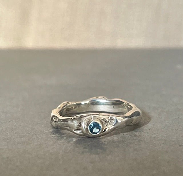 Molten Silver Aquamarine Ring - Emily Lisbeth Jewellery