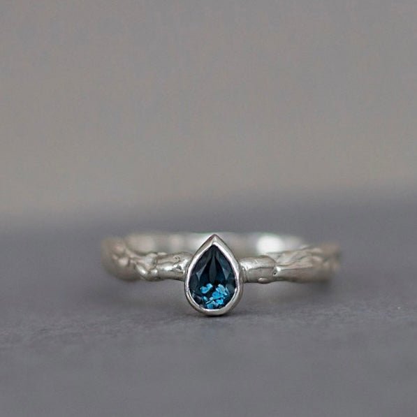 Molten Silver Topaz Teardrop Ring - Emily Lisbeth Jewellery