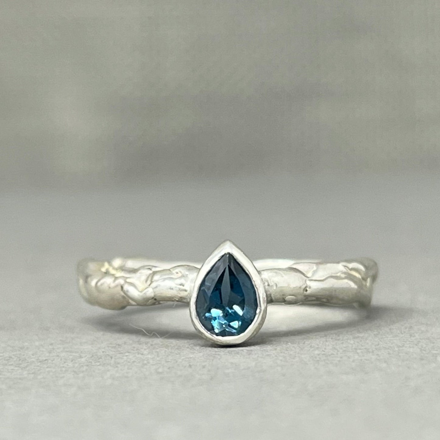 Molten Silver Topaz Teardrop Ring - Emily Lisbeth Jewellery