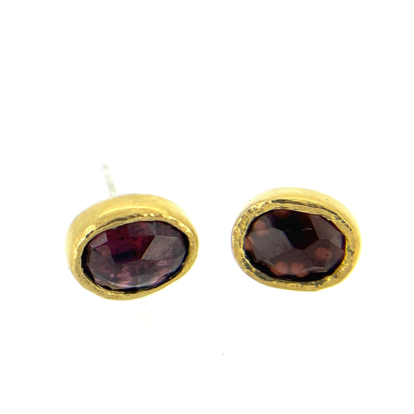 Rustic 22ct Gold Garnet Earrings - Emily Lisbeth Jewellery