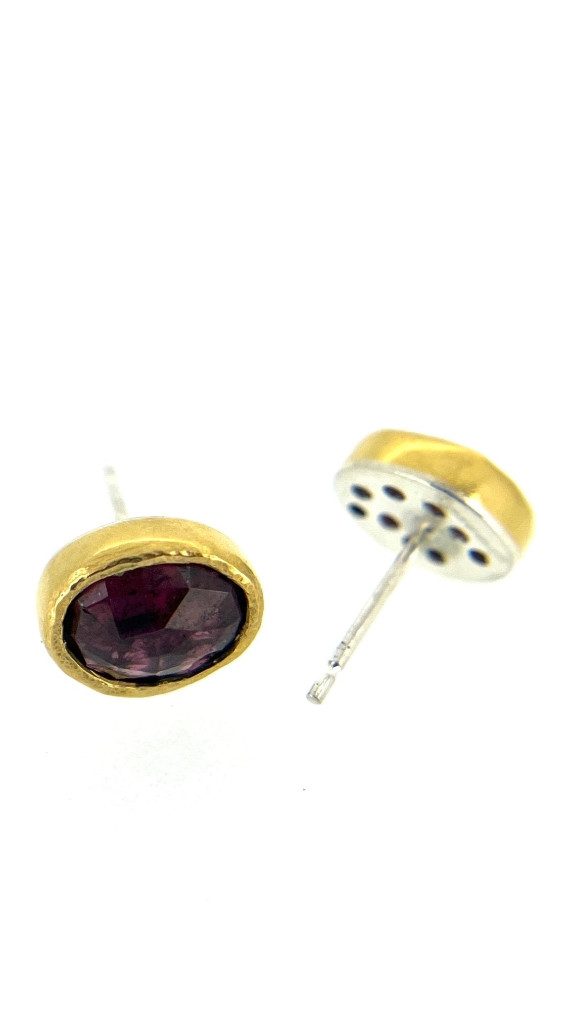 Rustic 22ct Gold Garnet Earrings - Emily Lisbeth Jewellery