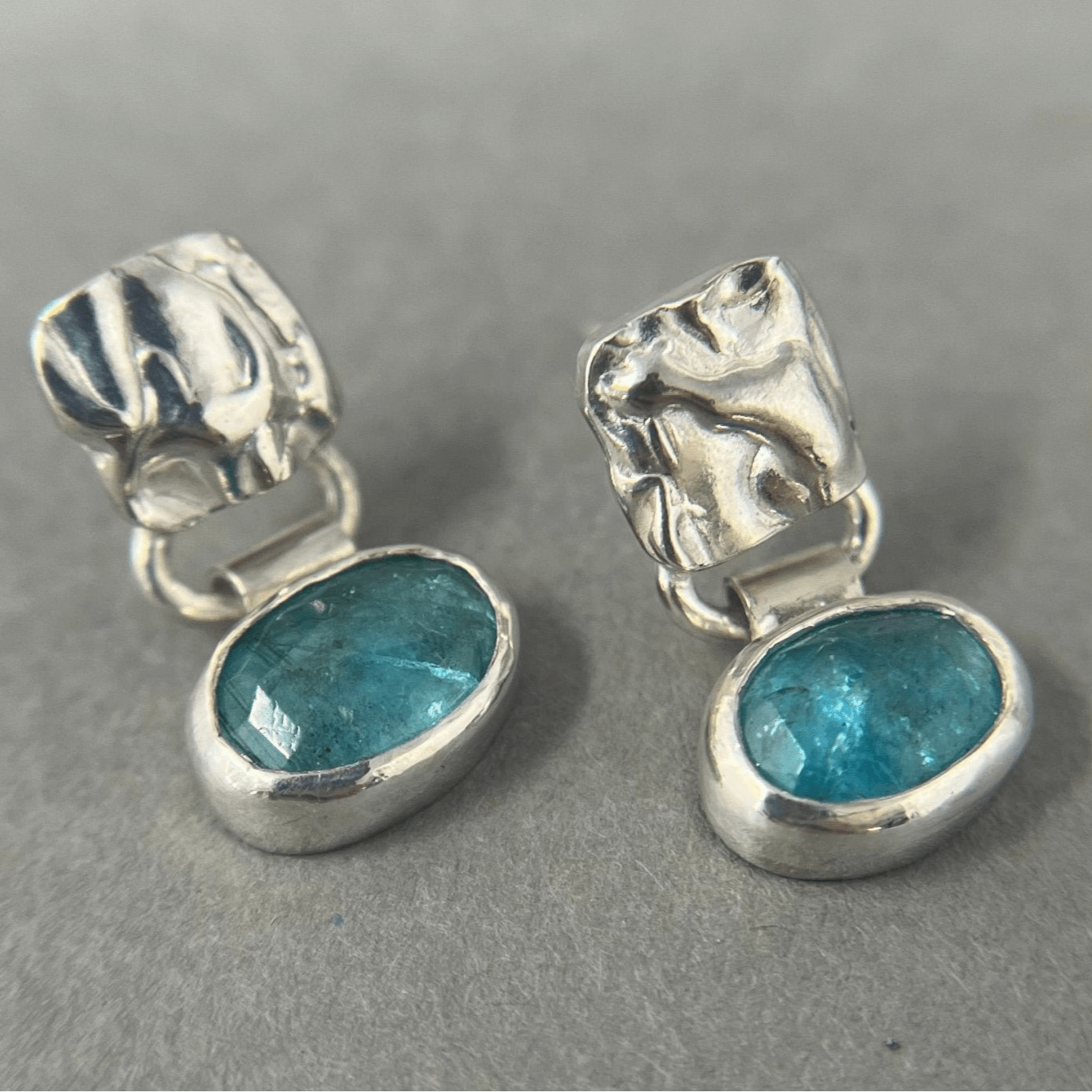 Rustic Apatite and Silver Drop Earrings - Emily Lisbeth Jewellery