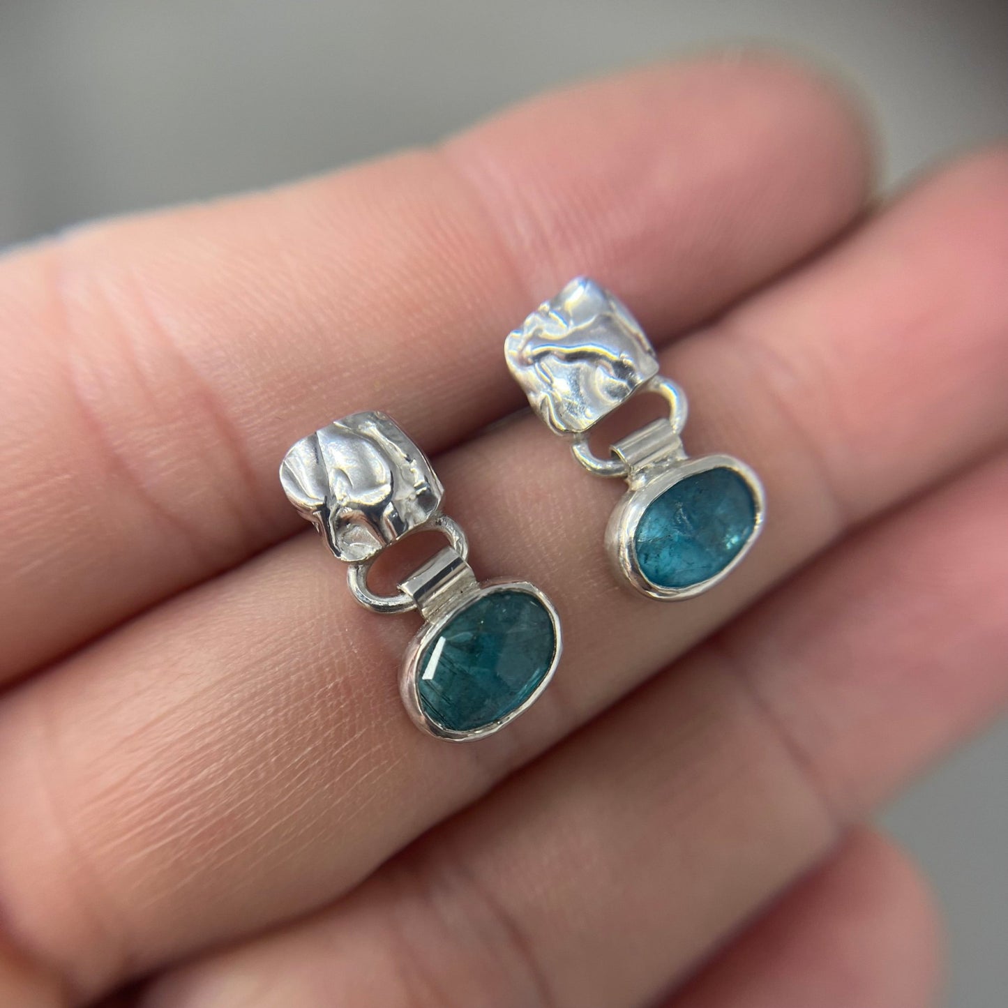 Rustic Apatite and Silver Drop Earrings - Emily Lisbeth Jewellery