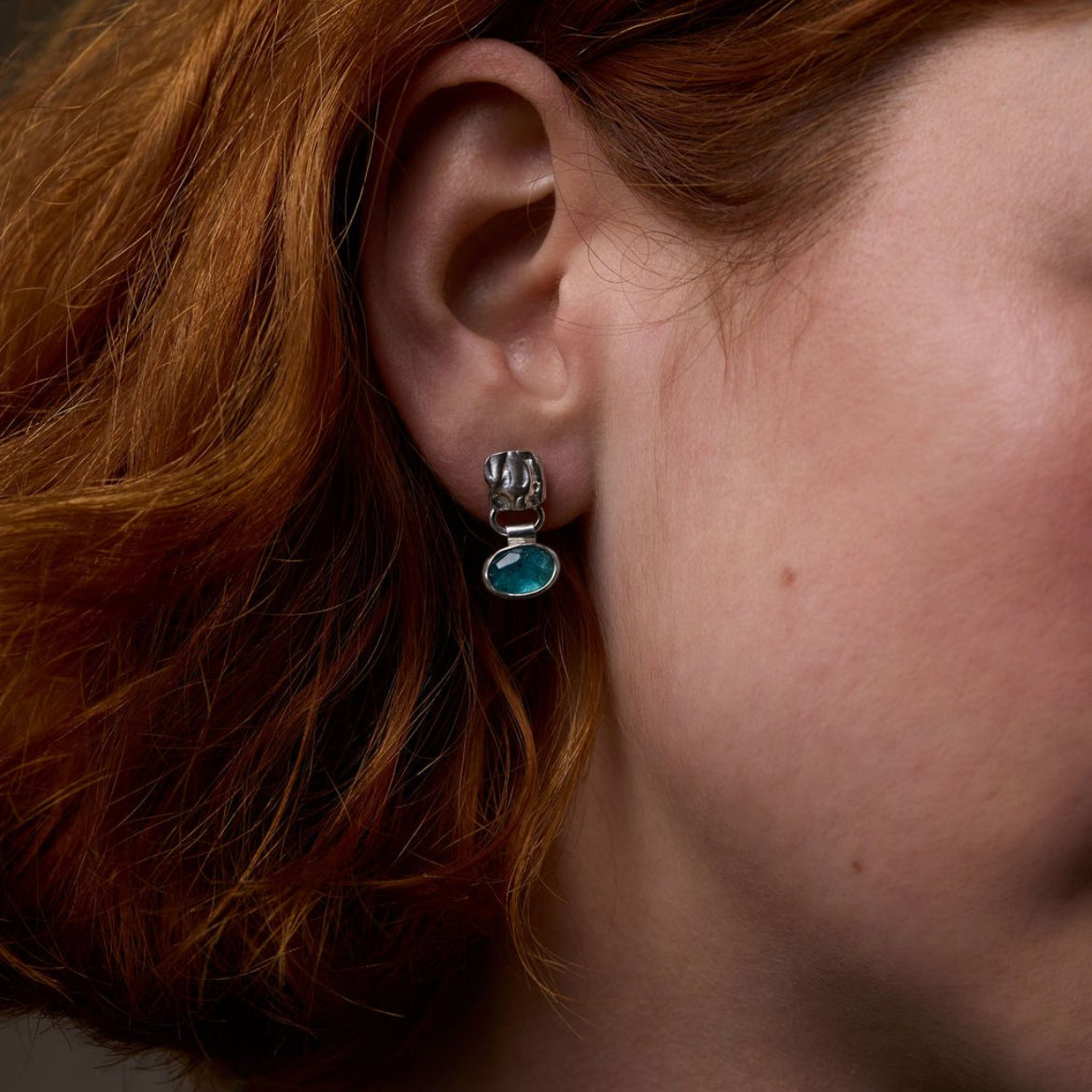 Rustic Apatite and Silver Drop Earrings - Emily Lisbeth Jewellery