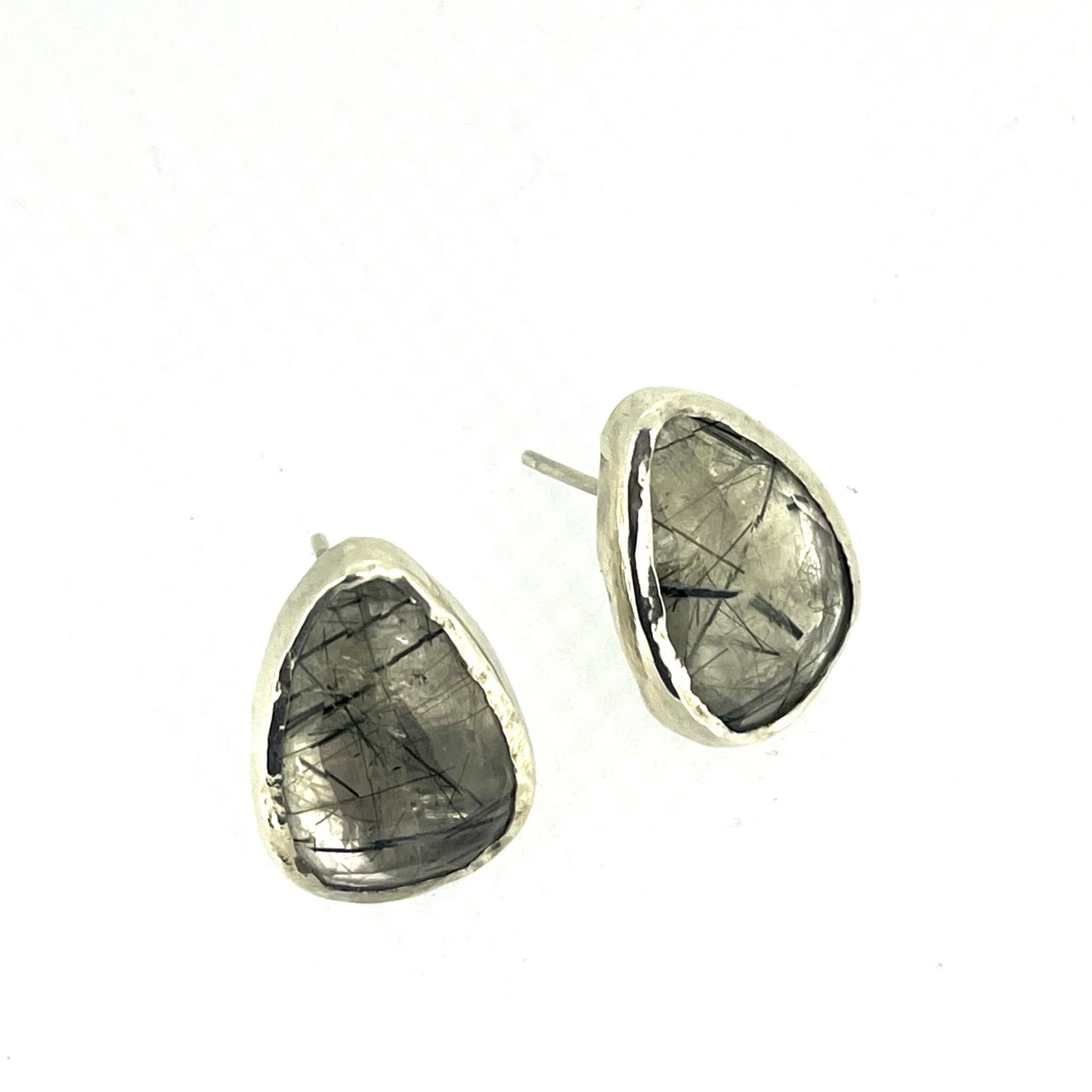 Rutilated Quartz Molten Silver Earrings - Emily Lisbeth Jewellery