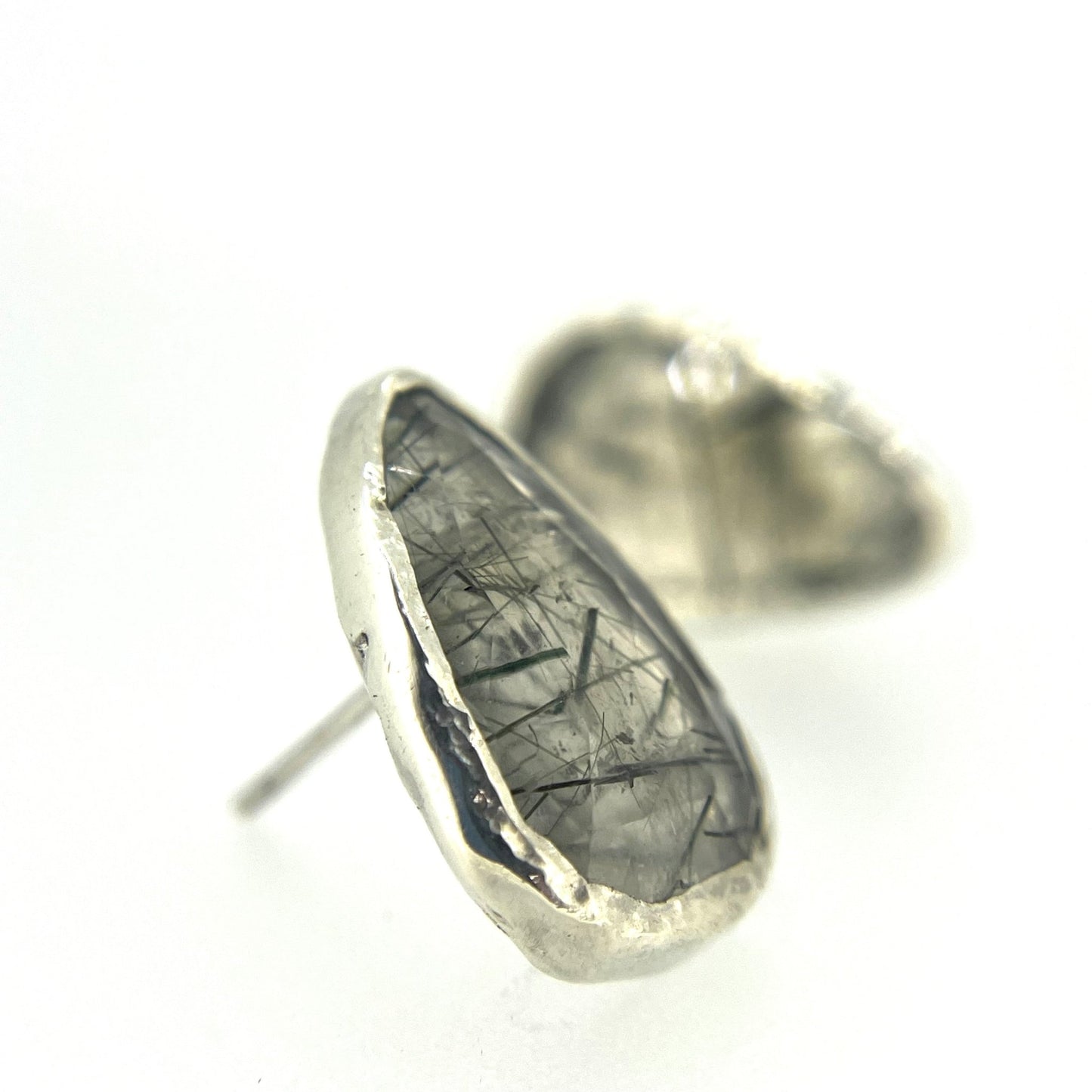Rutilated Quartz Molten Silver Earrings - Emily Lisbeth Jewellery