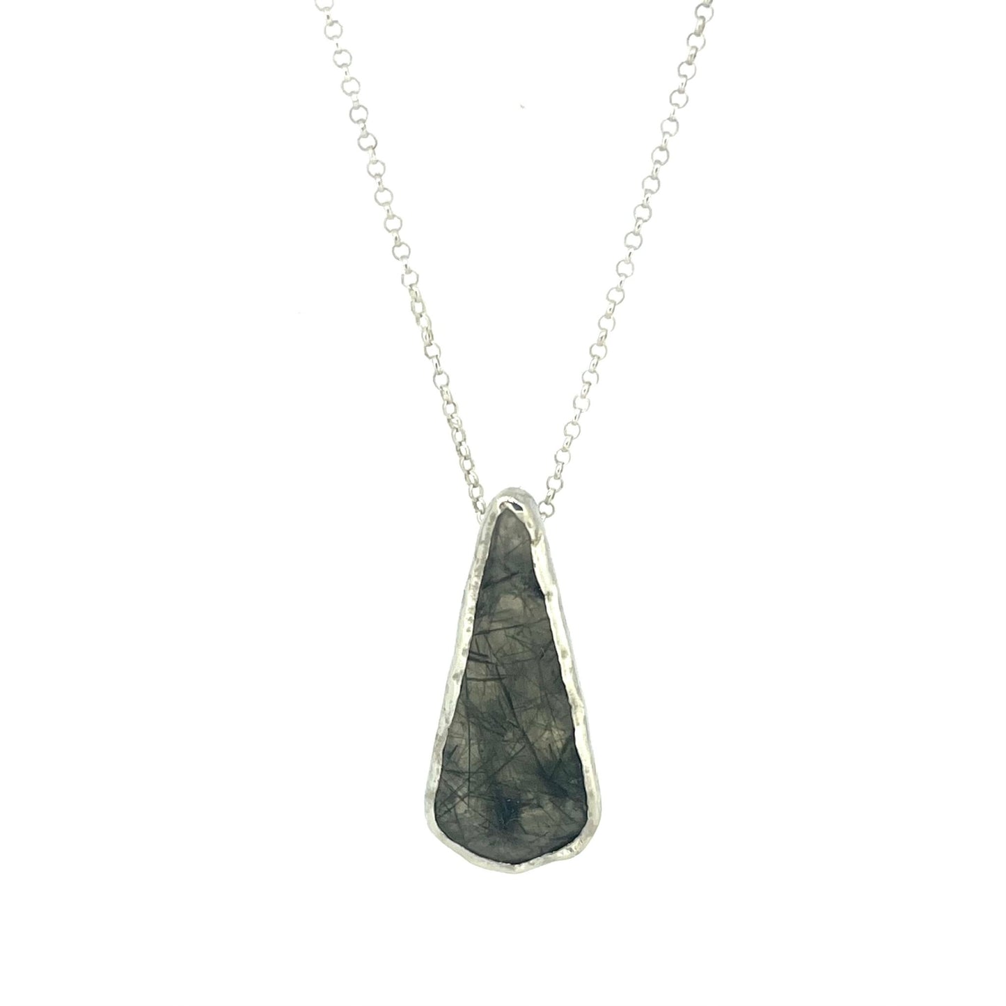 Rutilated Quartz Molten Silver Teardrop Necklace - Emily Lisbeth Jewellery