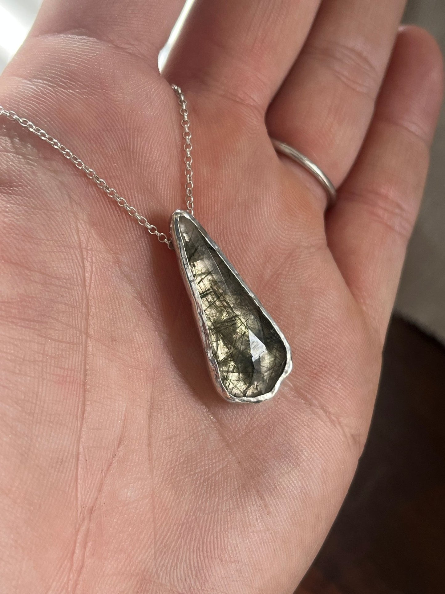 Rutilated Quartz Molten Silver Teardrop Necklace - Emily Lisbeth Jewellery