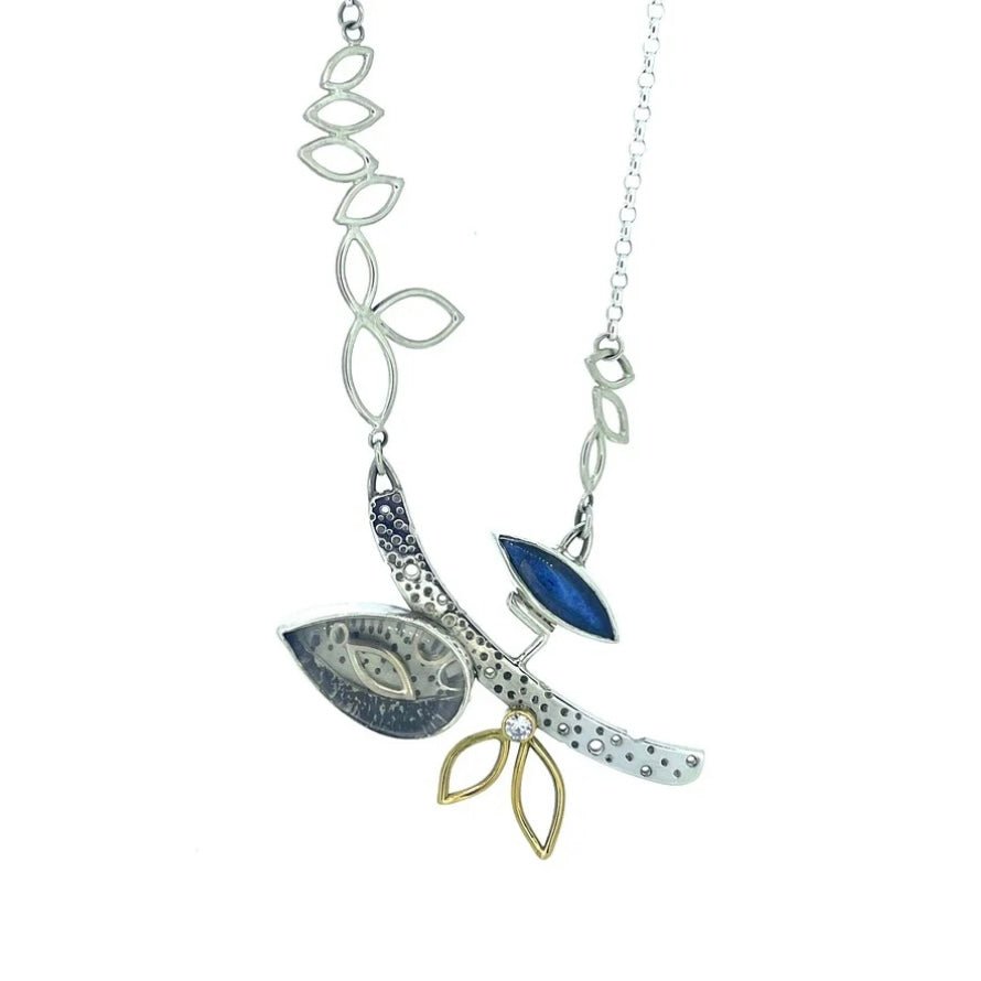 Silver and 18ct Gold Moissanite Leaf Necklace - Emily Lisbeth Jewellery