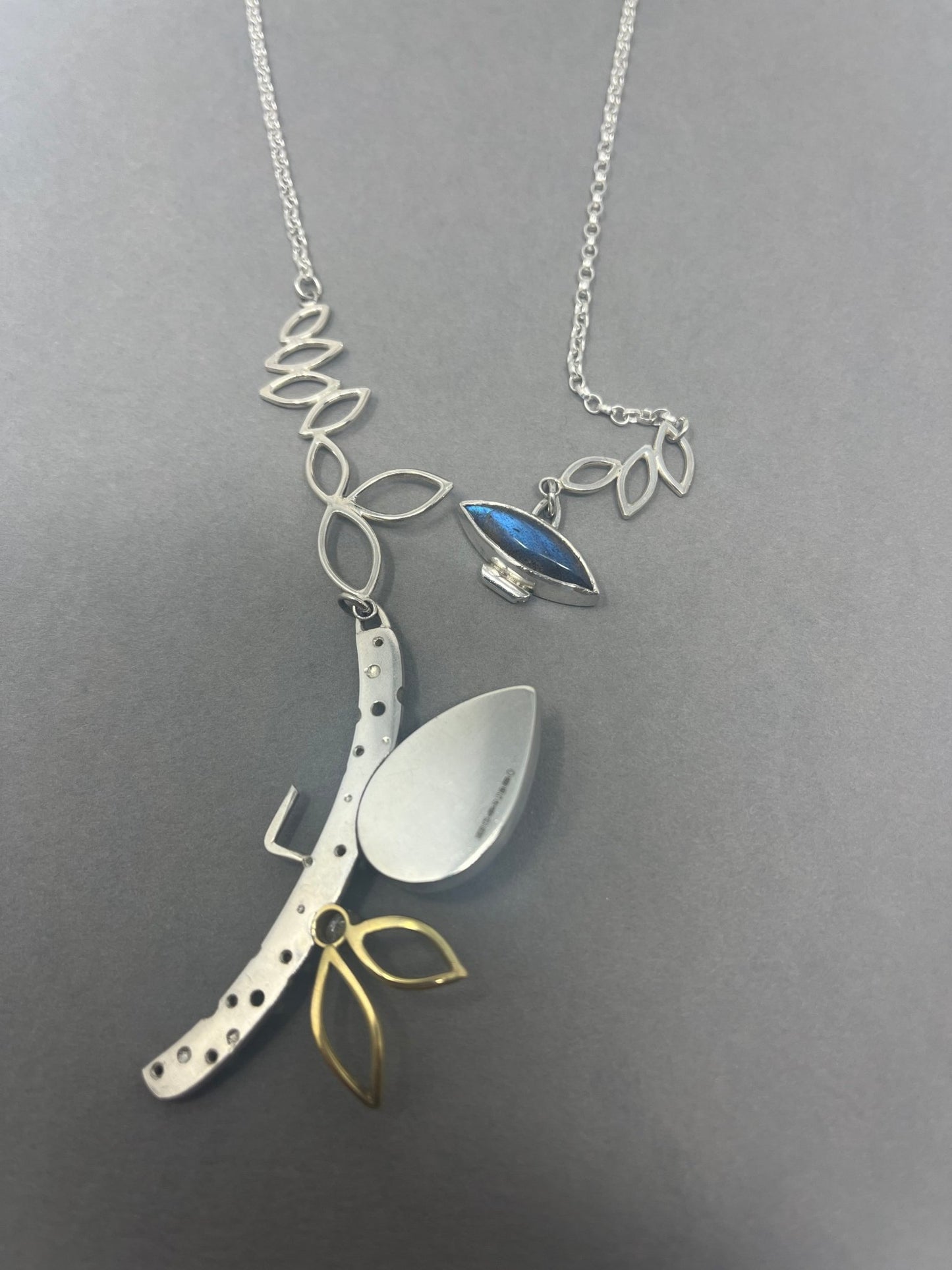 Silver and 18ct Gold Moissanite Leaf Necklace - Emily Lisbeth Jewellery