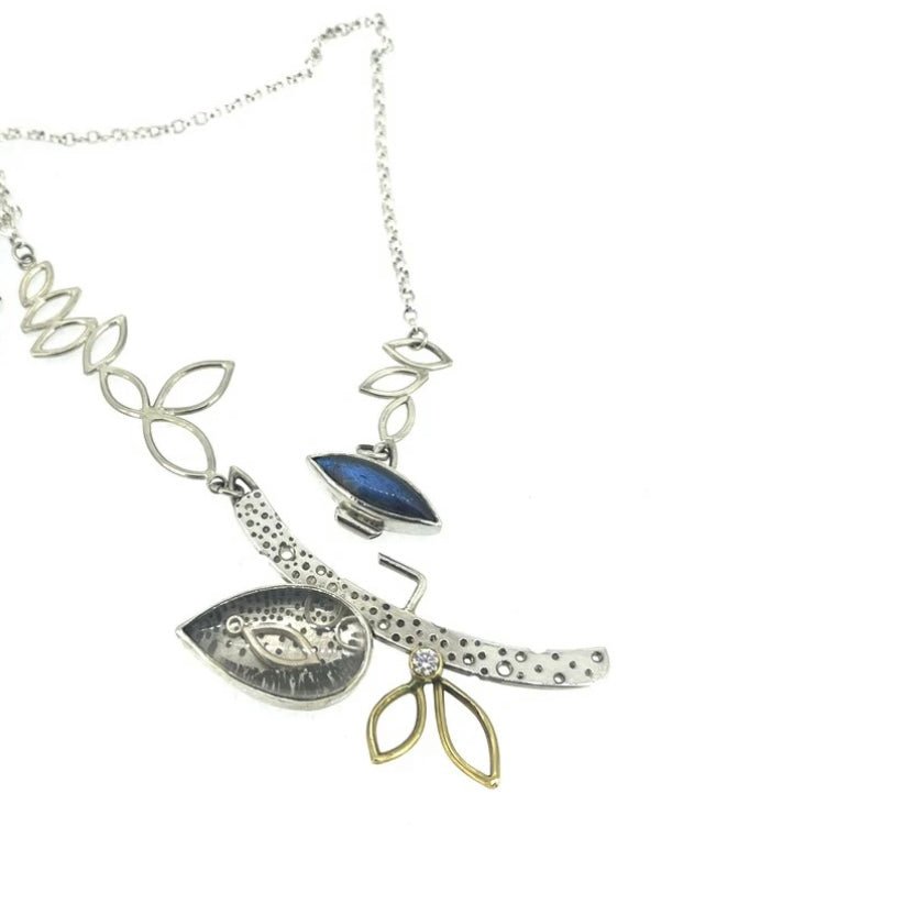 Silver and 18ct Gold Moissanite Leaf Necklace - Emily Lisbeth Jewellery