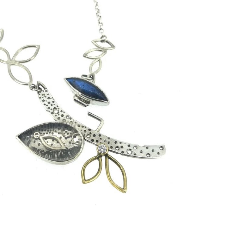 Silver and 18ct Gold Moissanite Leaf Necklace - Emily Lisbeth Jewellery