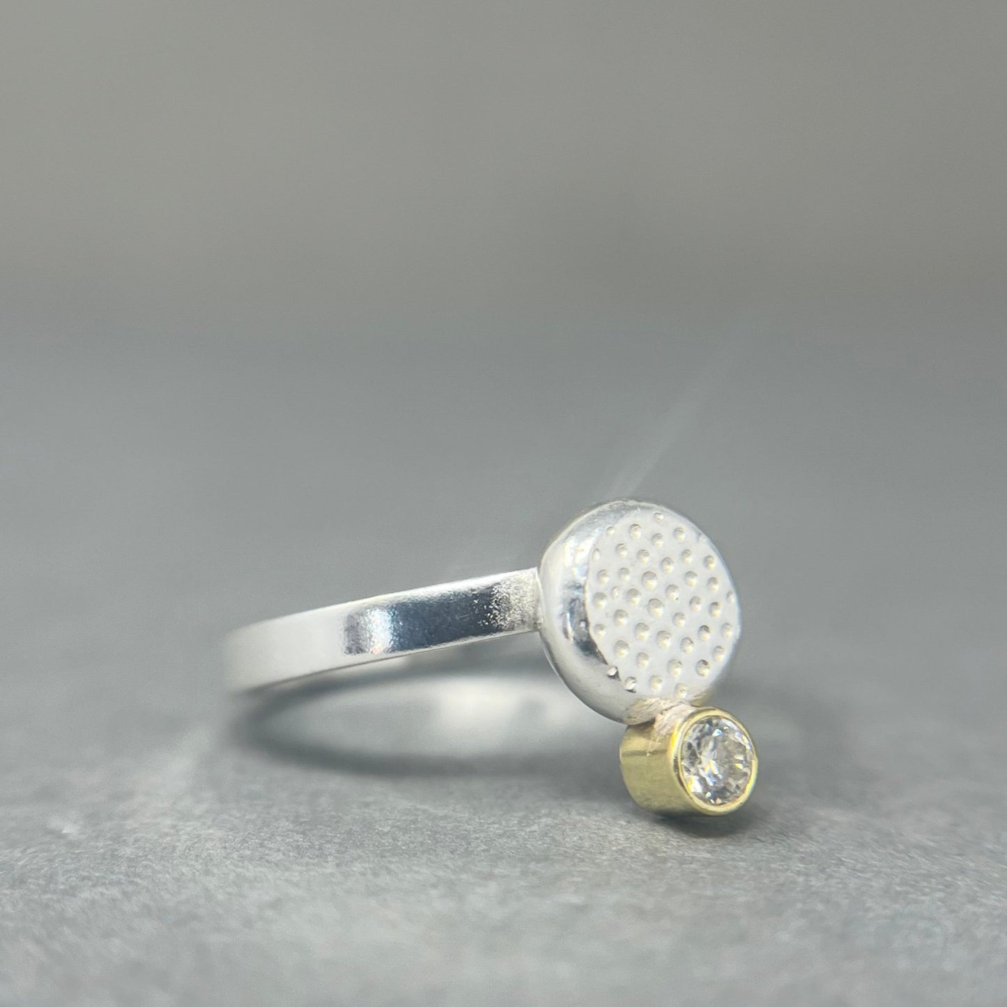 Silver and 18ct Gold Moissanite Ring - Emily Lisbeth Jewellery
