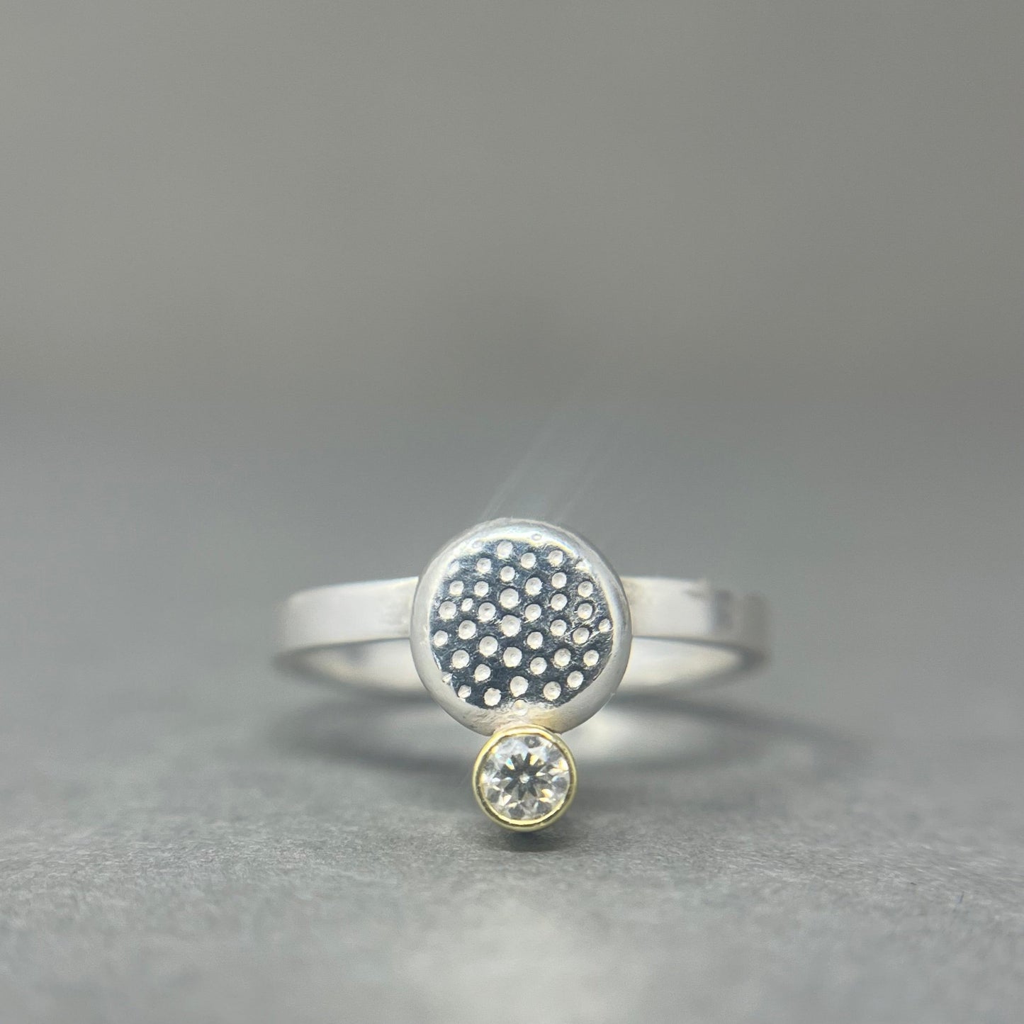 Silver and 18ct Gold Moissanite Ring - Emily Lisbeth Jewellery
