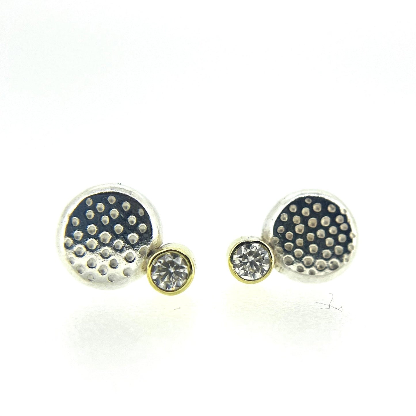 Silver and 18ct Gold Moissanite Studs - Emily Lisbeth Jewellery