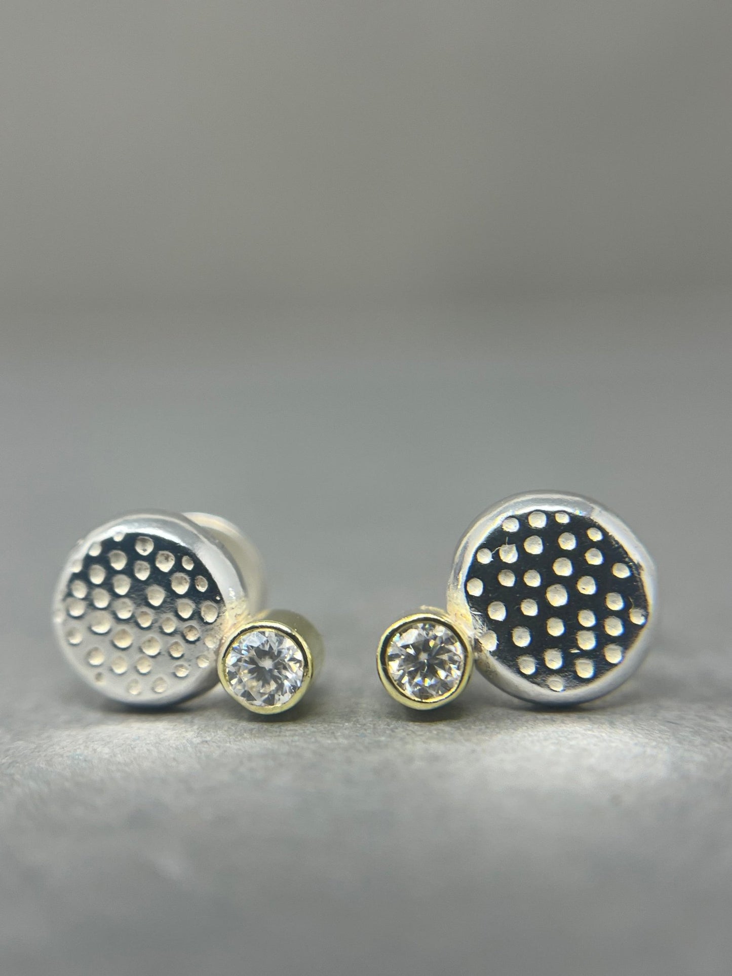 Silver and 18ct Gold Moissanite Studs - Emily Lisbeth Jewellery