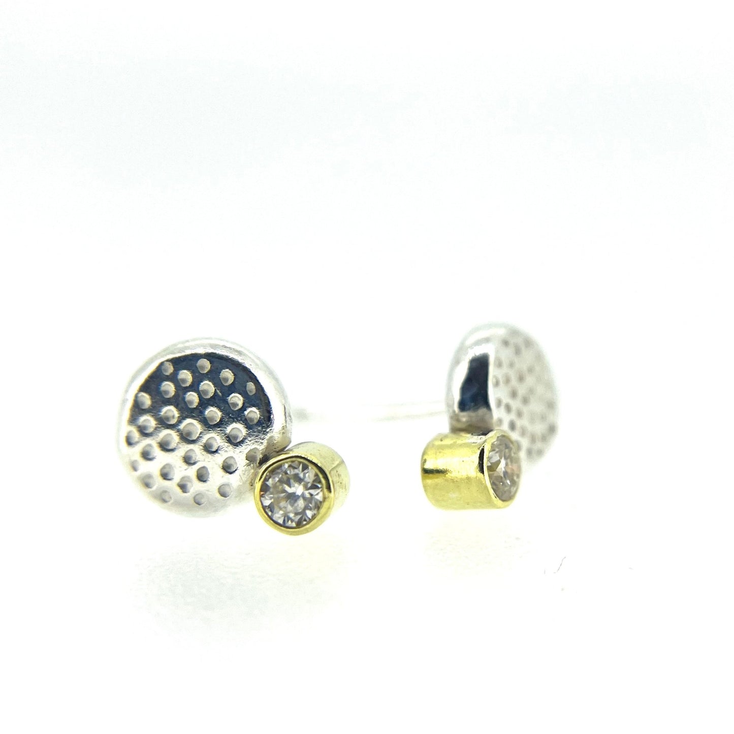Silver and 18ct Gold Moissanite Studs - Emily Lisbeth Jewellery