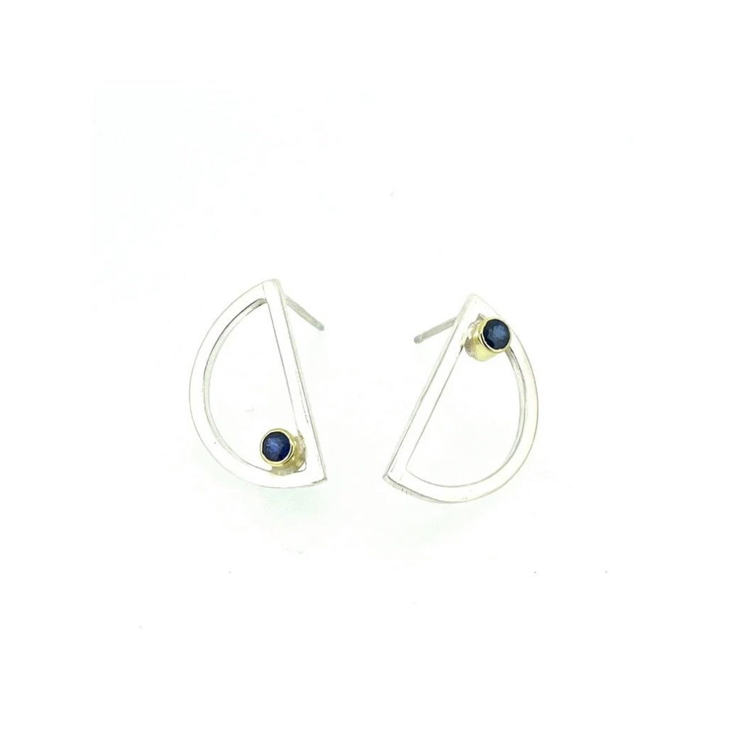 Silver and 18ct Gold Sapphire Earrings - Emily Lisbeth Jewellery
