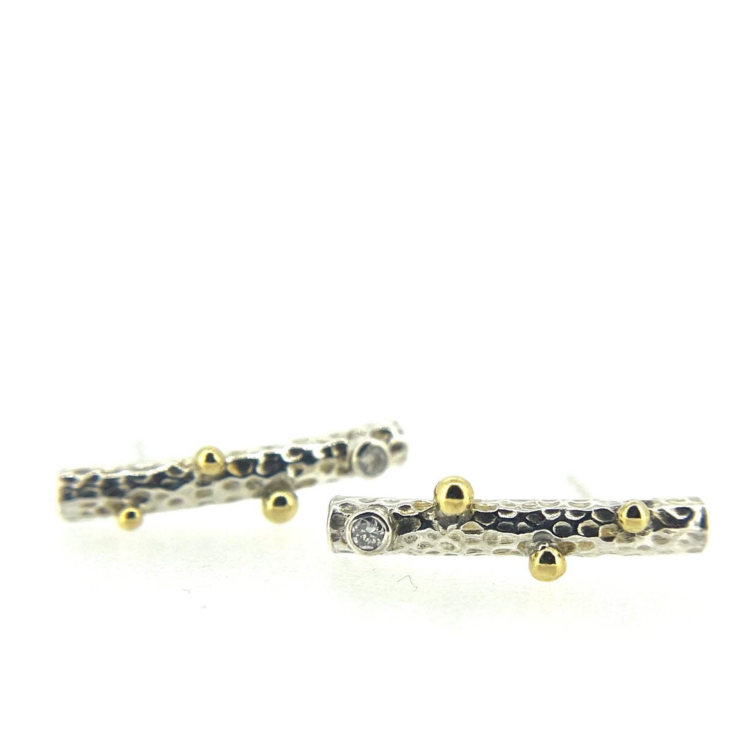 Silver and Gold Diamond Twig Earrings - Emily Lisbeth Jewellery