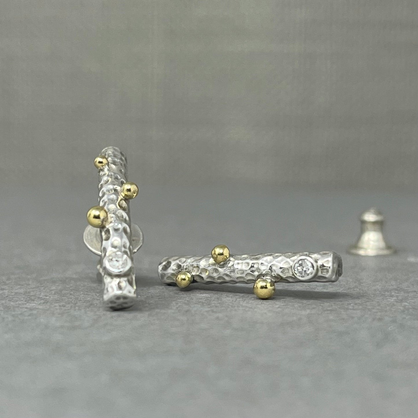 Silver and Gold Diamond Twig Earrings - Emily Lisbeth Jewellery