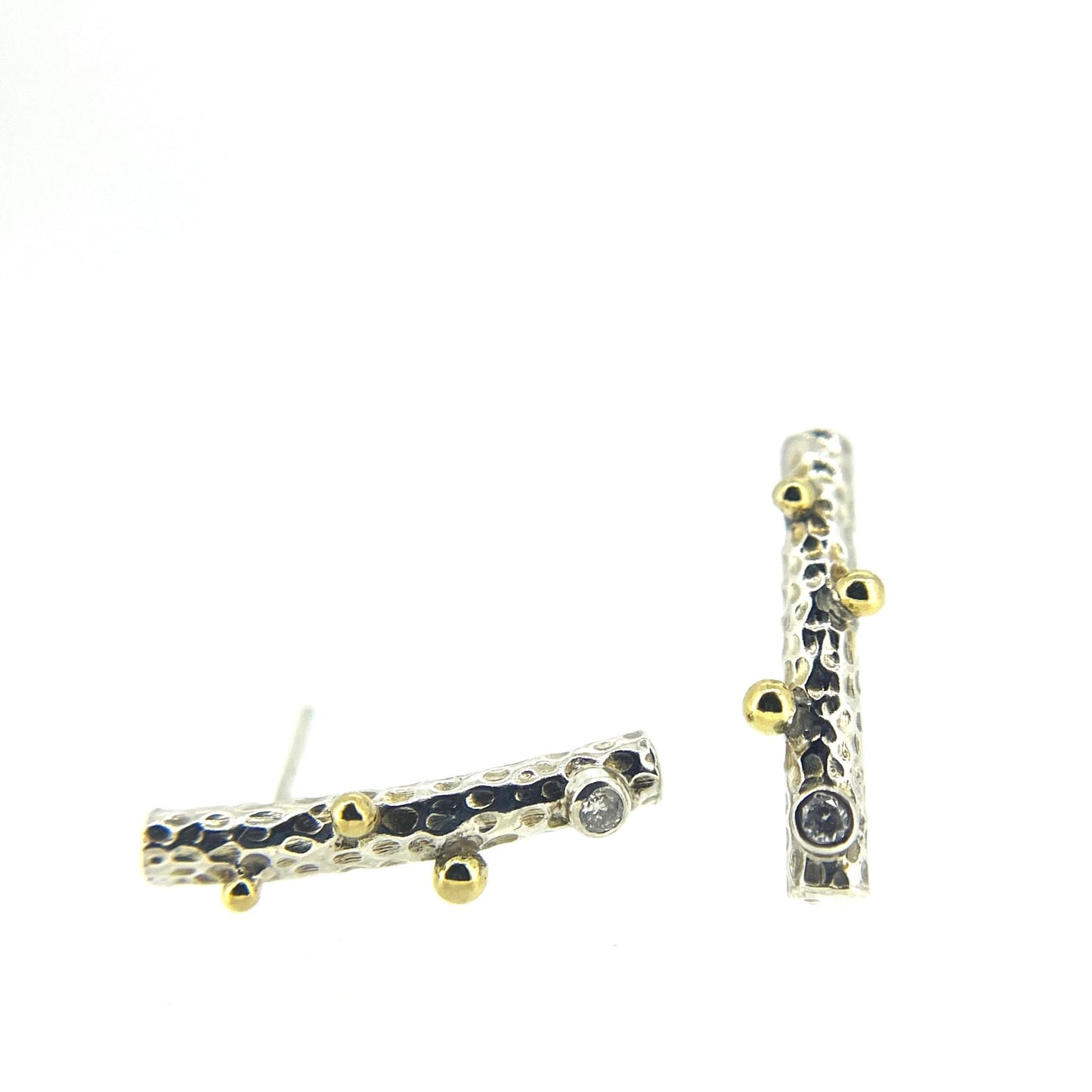 Silver and Gold Diamond Twig Earrings - Emily Lisbeth Jewellery