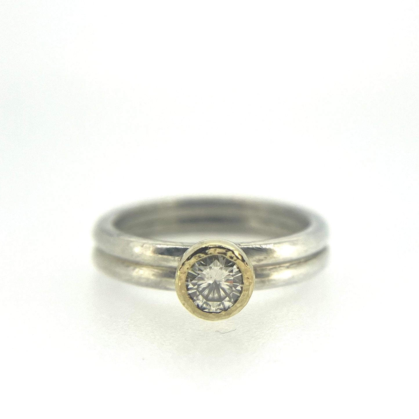 Silver and Gold Double Shank Moissanite Engagement Ring - Emily Lisbeth Jewellery