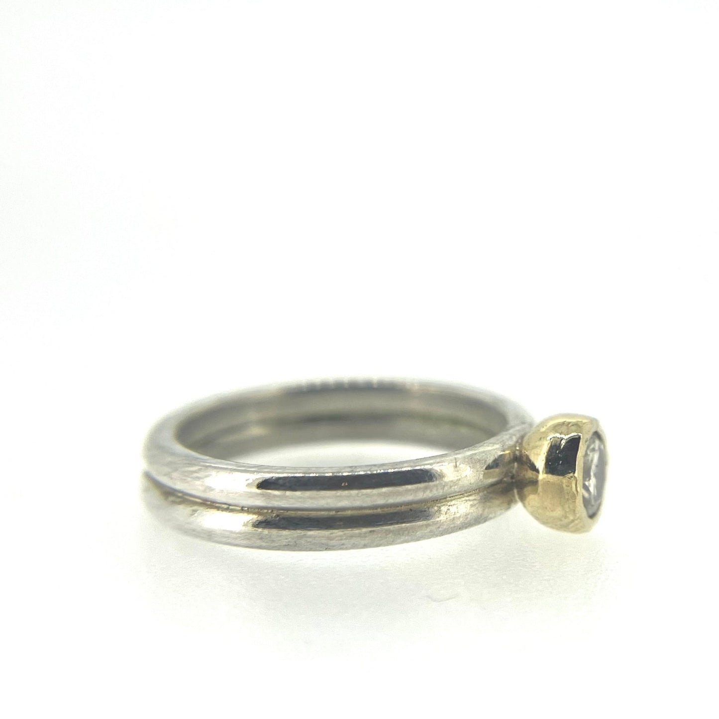 Silver and Gold Double Shank Moissanite Engagement Ring - Emily Lisbeth Jewellery