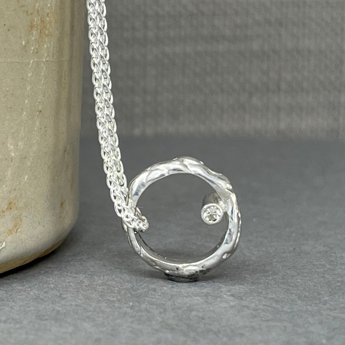 Silver Diamond Molten Hoop Necklace - Emily Lisbeth Jewellery