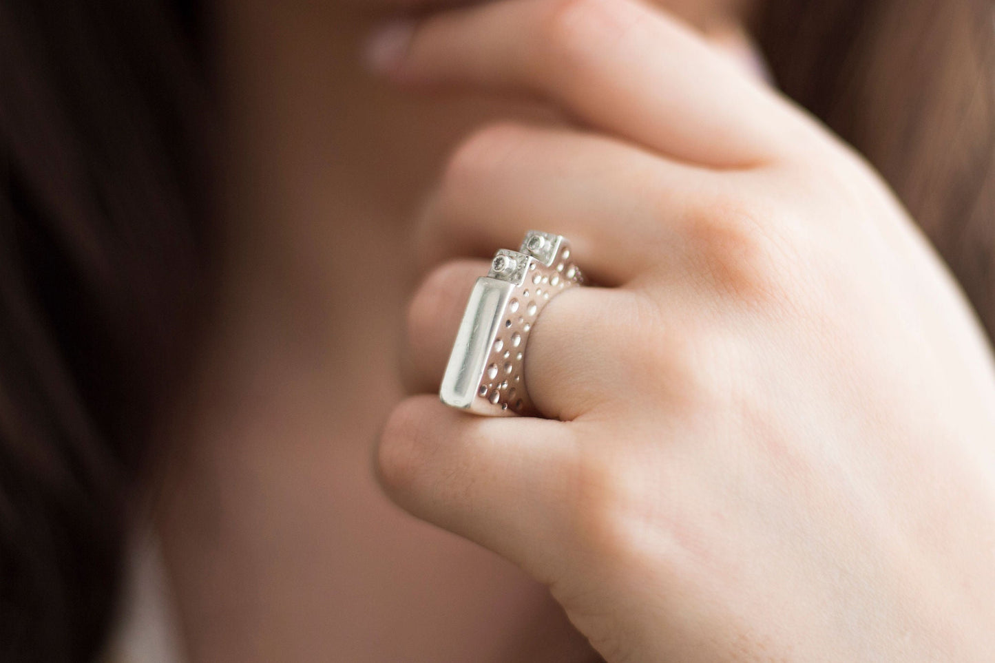 Silver Diamond Step Ring - Emily Lisbeth Jewellery