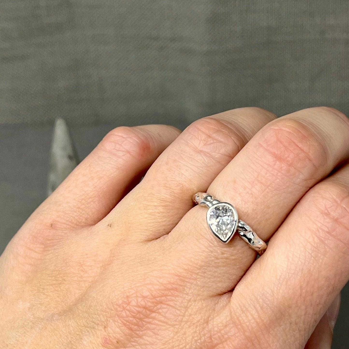Silver Moissanite Teardrop Engagement Ring - Emily Lisbeth Jewellery