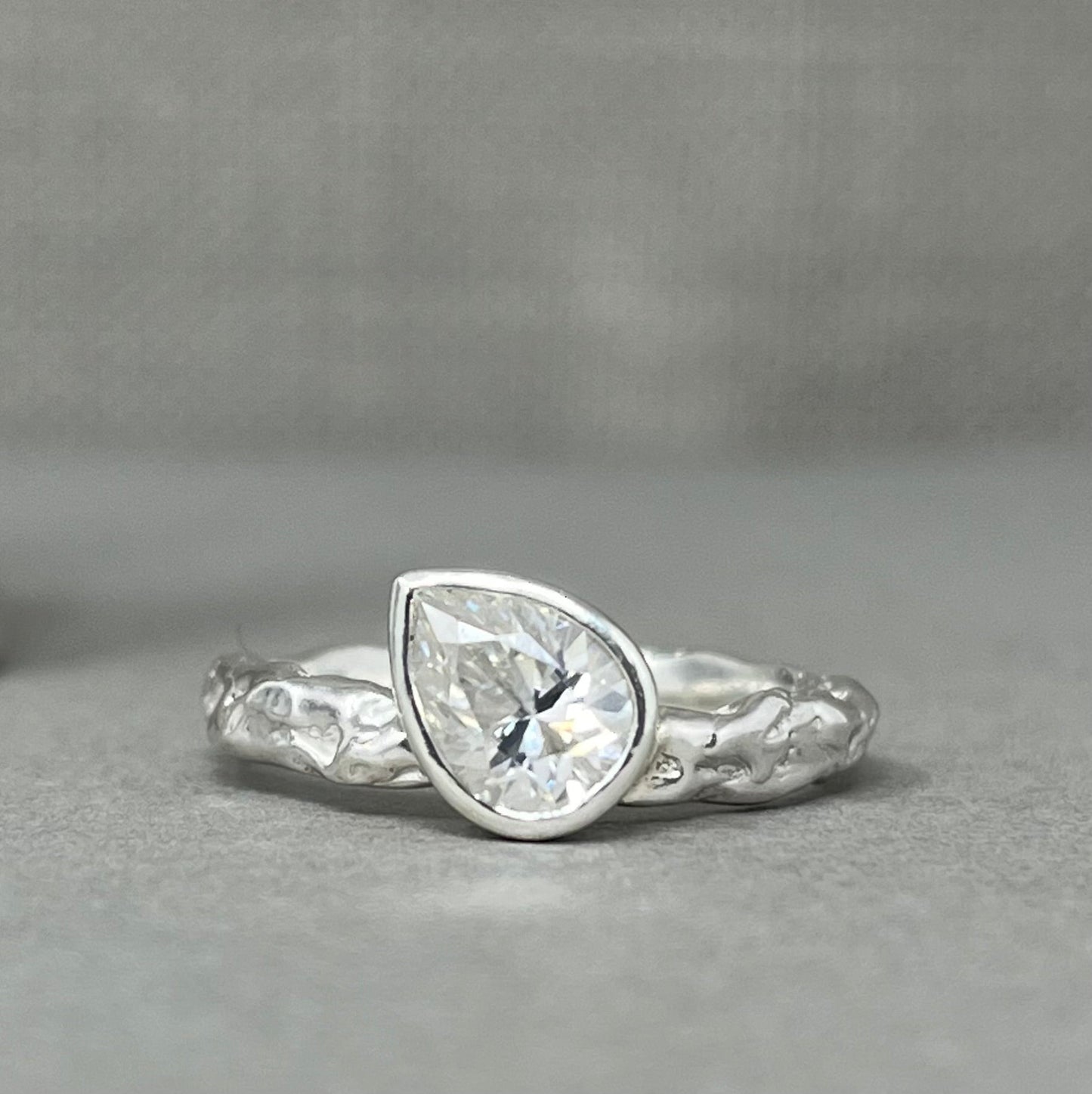Silver Moissanite Teardrop Engagement Ring - Emily Lisbeth Jewellery