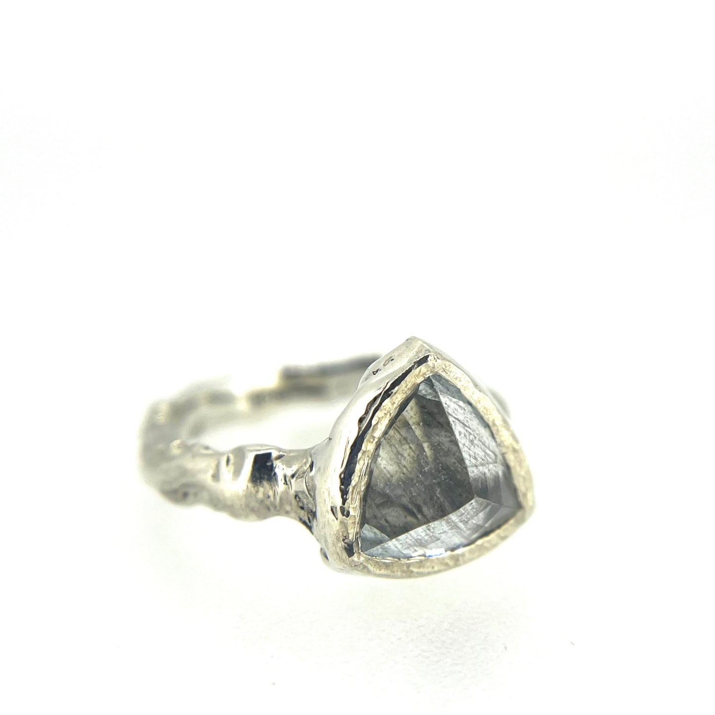 Silver Trillion Salt and Pepper Aquamarine Molten Ring - Emily Lisbeth Jewellery