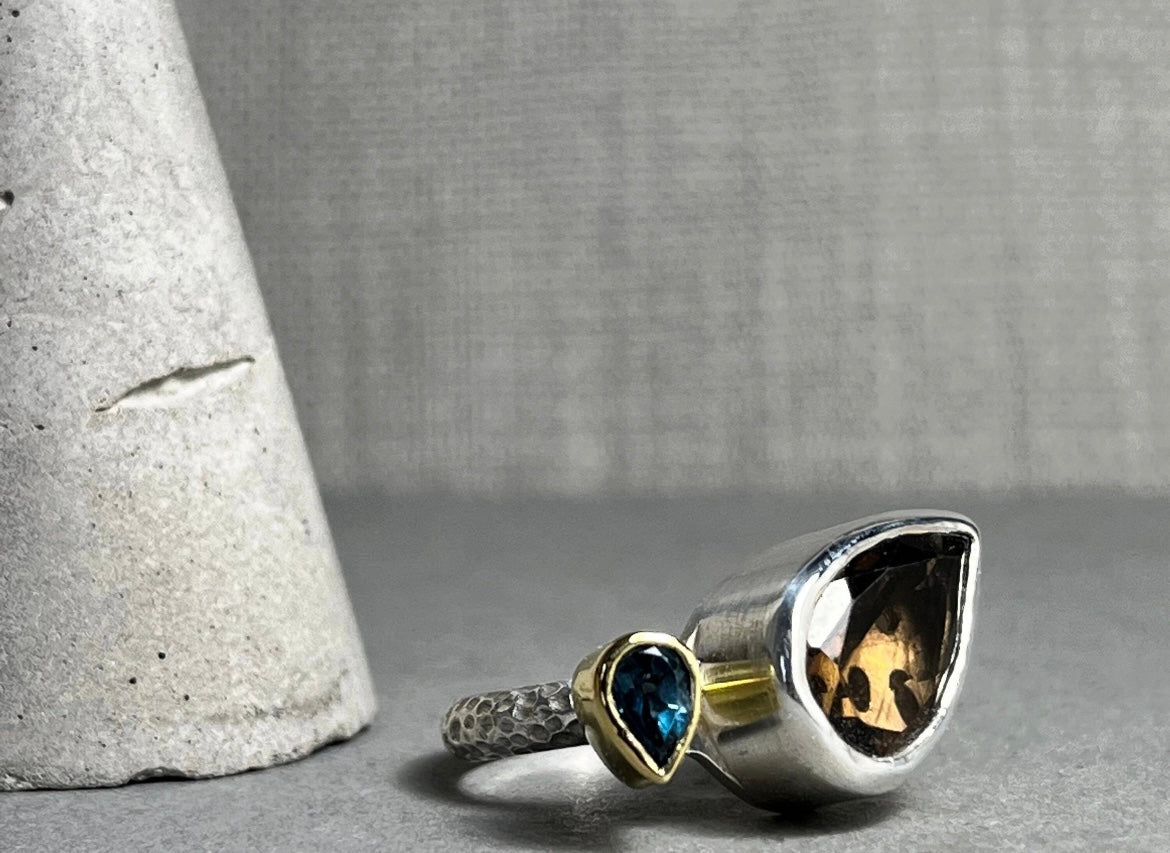 Smoky Quartz and Topaz Cocktail Ring - Emily Lisbeth Jewellery