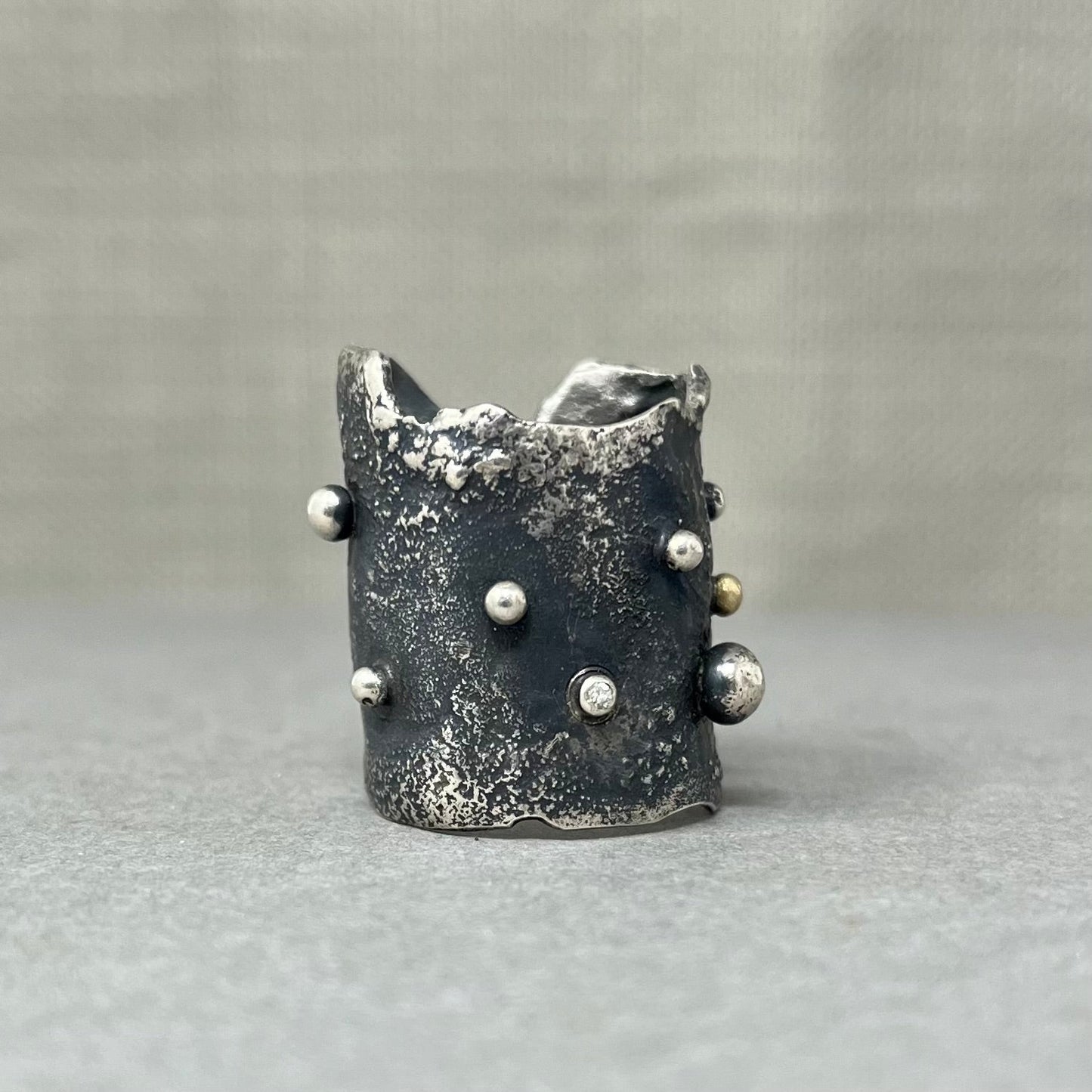 Wide Diamond Ball Cuff Ring - Emily Lisbeth Jewellery
