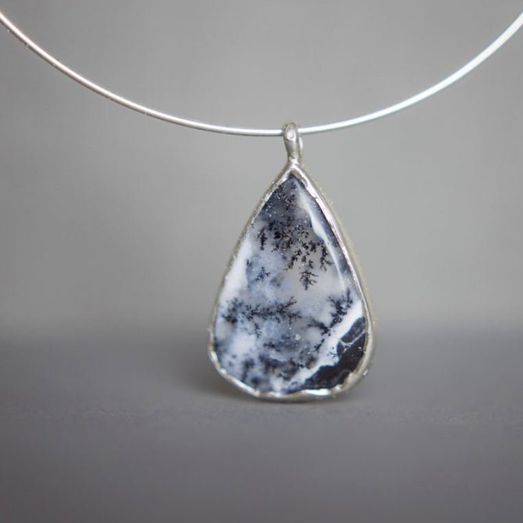 Winterscape Dendritic agate statement necklace - Emily Lisbeth Jewellery